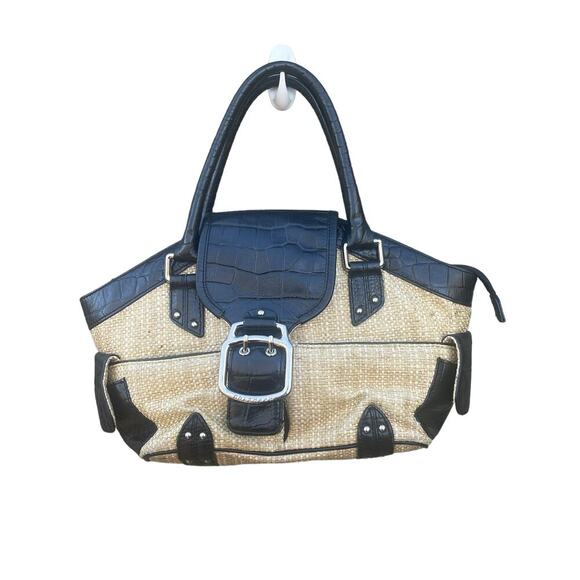 Cole Haan Amanda Straw and Leather Handbag - Picture 2 of 12